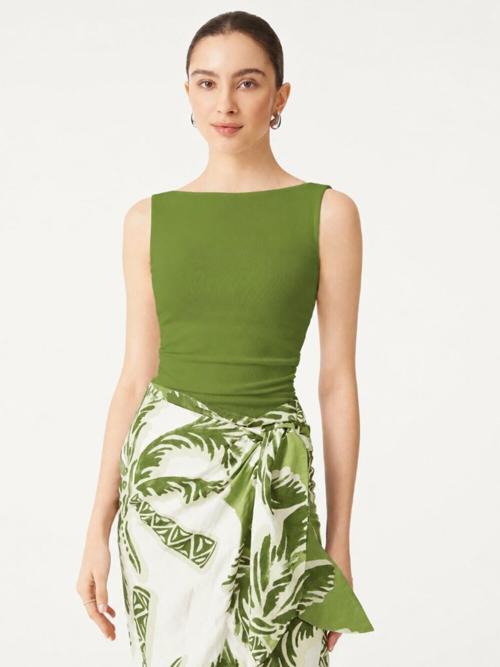 NWT OGL Top Boat Neck Ruched Elastic Open Back Brami Tank Peridot XL